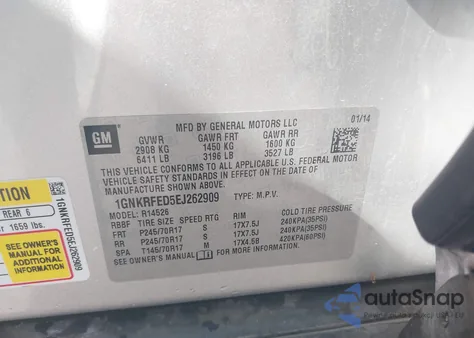 2014 Chevrolet Traverse Ls from USA, damaged, VIN 1GNKRFED5EJ262909